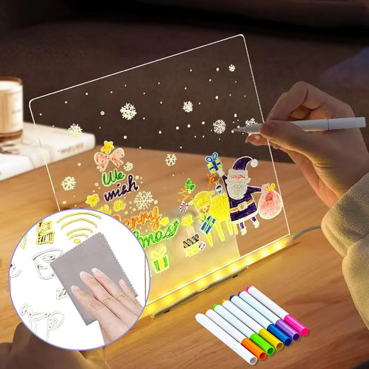 LED Light-Up Writing Board with Markers – Colorful DIY Acrylic Writing Pad with Stand & Erasable Pens for Kids, Decor & Notes (Size 20x30CM)