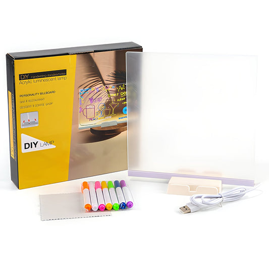 LED Light-Up Writing Board with Markers – Colorful DIY Acrylic Writing Pad with Stand & Erasable Pens for Kids, Decor & Notes (Size 20x30CM)