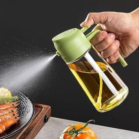 2-in-1 Oil Spray Bottle | 470ml Leak-Proof Glass Container | For Cooking, BBQ, Baking & Air Fryer 500ml.