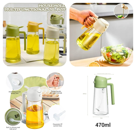 2-in-1 Oil Spray Bottle | 470ml Leak-Proof Glass Container | For Cooking, BBQ, Baking & Air Fryer 500ml.
