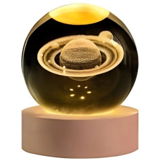 3D Galaxy Space Crystal Ball Night Light with Wooden LED Stand | USB Decorative Table Lamp